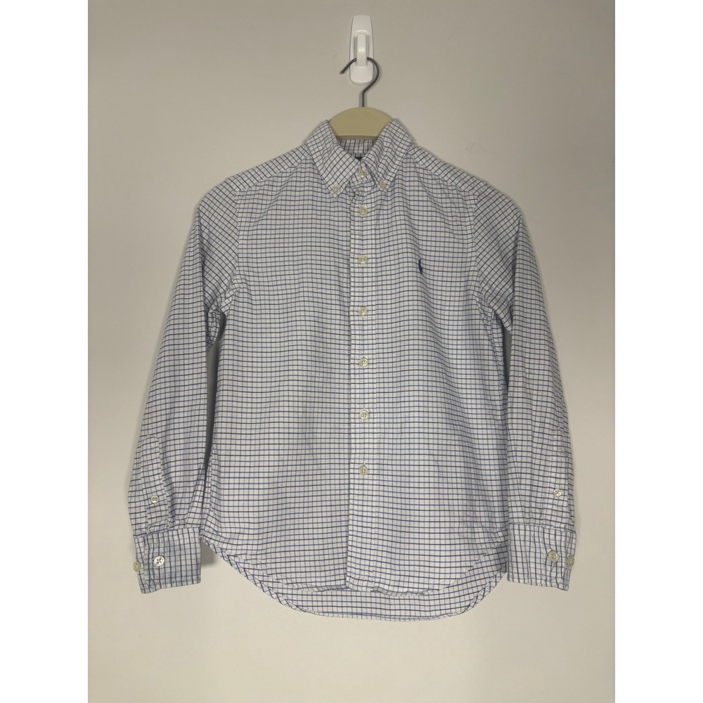 Ralph Lauren Boys Blue White Button Down Shirt Size 8 Cotton